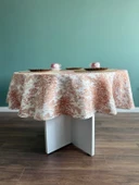 LOOM & LAUREL Jakarlı Dokuma Kumaş 160 X 160 Yuvarlak Masa Örtüsü Açık Kahverengi Ağırlıklı thumbnail 7