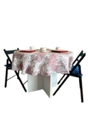 LOOM & LAUREL Jakarlı Dokuma Kumaş 160 X 160 Yuvarlak Masa Örtüsü Bordo Ağırlıklı thumbnail 5