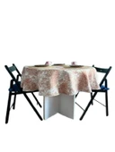 LOOM & LAUREL Jakarlı Dokuma Kumaş 160 X 160 Yuvarlak Masa Örtüsü Açık Kahverengi Ağırlıklı thumbnail 2