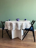 LOOM & LAUREL Jakarlı Dokuma Kumaş 160 X 160 Yuvarlak Masa Örtüsü Gri Ağırlıklı thumbnail 5