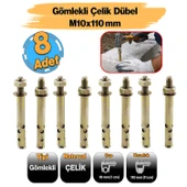 Saplamalı Gömlek Çelik Dübel M10x110 mm Raf Montaj Bağlantı Zemin Monte Tavan Asma Aparat 8 Adet - 1