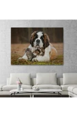 St. Bernard  Köpek ve Yavru Kediler Dekoratif Kanvas Tablo 1124 - 2