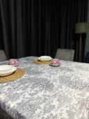 LOOM & LAUREL Jakarlı Dokuma Kumaş Masa Örtüsü Gri Ağırlıklı - 3