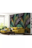 Altın Detaylı Tropical Yapraklar Desenli Duvar Kağıdı-5628 - 2