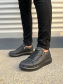 Warrior Bağcıklı ve Fermuarlı Cilt Erkek Günlük Sneaker Ayakkabı CST - Siyah - 2