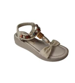 YAZKIŞ Kadın Siyah Ten Cilt Tek Bantlı Üzeri ve Bileği Taşlı 4cm Arkası Lastikli Kalın Taban Sandale thumbnail 14