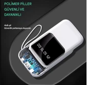 QASUL Kendinden Kablolu Taşınabilir Pratik 10000 MAH Powerbank Led Göstergeli Güç Deposu - 6