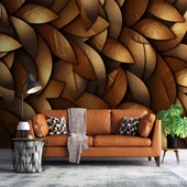 3 Boyutlu Altın Yaprak Görünümlü Duvar Kağıdı Baskı thumbnail 1