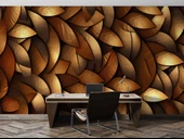 3 Boyutlu Altın Yaprak Görünümlü Duvar Kağıdı Baskı thumbnail 4