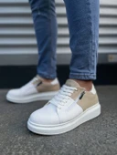 Warrior Bağcıklı ve Fermuarlı Cilt Süet Erkek Günlük Sneaker Ayakkabı CSBT - Beyaz/Krem - 2