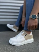 Warrior Bağcıklı ve Fermuarlı Cilt Süet Erkek Günlük Sneaker Ayakkabı CSBT - Beyaz/Krem - 3