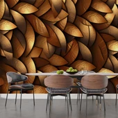 3 Boyutlu Altın Yaprak Görünümlü Duvar Kağıdı Baskı thumbnail 5