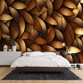 3 Boyutlu Altın Yaprak Görünümlü Duvar Kağıdı Baskı thumbnail 2