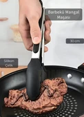 Sunum Maşası Barbekü Maşası Mangal Maşa Silikon Salata Maşası Siyah 30 cm - 2