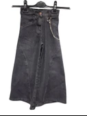 ZİNCİR AKSESUARLI GENİŞ PAÇA JEANS KIZ PANTOLON - 1