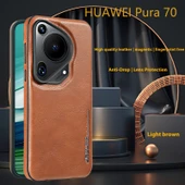 Huawei Pura 70 Açık Kahverengi Deri Telefon Kılıfı - 1