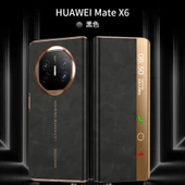 Huawei Mate X6 Premium Deri Akıllı Pencere Kapaklı Kılıf - Siyah Altın - 1