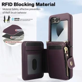 Samsung Galaxy Z Flip 6 Kılıf - Deri Cüzdan Model - Koyu Mor - 7