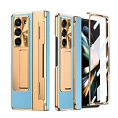 Samsung Galaxy Z Fold 5 Mavi Premium Deri Standlı Tam Kaplama Kılıf - 3
