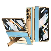 Samsung Galaxy Z Fold 5 Mavi Premium Deri Standlı Tam Kaplama Kılıf - 4