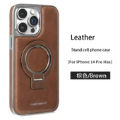 iPhone 14 Pro Max Uyumlu Manyetik Deri Standlı Koruyucu Kılıf - Koyu Kahverengi - 1