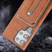 Samsung Galaxy S24 Ultra Siyah Manyetik Mat Deri Kartlıklı Standlı Koruyucu Kılıf - 6