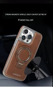 iPhone 14 Pro Max Uyumlu Manyetik Deri Standlı Koruyucu Kılıf - Koyu Kahverengi - 8