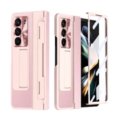 Samsung Galaxy Z Fold 6 Pembe Menteşe Korumalı Deri Standlı Kılıf - 3