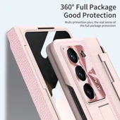 Samsung Galaxy Z Fold 6 Pembe Menteşe Korumalı Deri Standlı Kılıf - 8