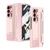 Samsung Galaxy Z Fold 6 Pembe Menteşe Korumalı Deri Standlı Kılıf - 2