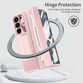 Samsung Galaxy Z Fold 6 Pembe Menteşe Korumalı Deri Standlı Kılıf - 7