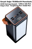 Acl Pw-52 70.000mAh 22.5W Siyah LCD 1xMicro 2xTyp-C 4xUsb Port Taşınabilir Şarj Cihazı Powerbank - 1