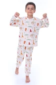 Erkek Çocuk Pamuklu Hayvan Desenli Pijama Takımı Uzun Kollu Zürafa Fil Aslan - 4