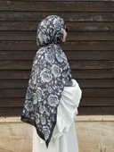 Pamuklu Soft Roza Desen Şal-Siyah/Gri - 3