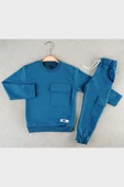 Erkek Çocuk Mavi Cepli Mevsimlik Eşofman Takımı | Rahat Sweatshirt ve Jogger Alt - 9