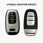 Audi A4-A5-A6-A7-Q5-Q7 Sustasız Anahtar Uyumlu Silikon Oto Anahtar Kumanda Kabı Kılıf Füme - 4