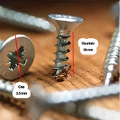 Sunta Vidası 3.5x16 Mm Paket 1000 Adet Sivri Uçlu Ahşap Tahta Ağaç Mobilya Ayak Kulp Vidası - 8