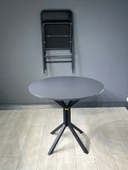 Hey Modüler Mobilya Saray Antrasit Gri Yuvarlak Mutfak Yemek Masası Balkon Masası Metal Siyah Ayak 80 Cm - 4