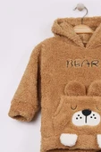 Erkek Bebek Çocuk Polar Takım Ayıcık Desenli Kapüşonlu Peluş 2'li Kışlık Günlük Giyim - 11