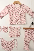 Bebek Hastane Çıkışı 5'li Set - Organik Pamuk,Karışık Kalpli Desen, Yumuşak ve Nefes Alabilir - 2
