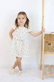 Kız Çocuk Haki Yazlık Çiçekli Fiyonklu Elbise - Kısa Kollu Günlük Elbise 3-6 Yaş thumbnail 1