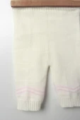 Bebek 5'li Kışlık Triko Takım Kazak Yelek Pantolon Şapka Patik Kız Krem Pembe - 6