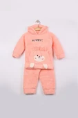 Kız Bebek Çocuk 2'li Polar Takım Tavşanlı Kapüşonlu Peluş Kışlık Günlük Rahat Giyim - 10