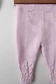 Kız Bebek 5'li Pembe Triko Takım Kışlık Yelek, Kazak, Pantolon, Bere, Patik Kalın Örgü - 7