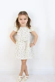 Kız Çocuk Haki Yazlık Çiçekli Fiyonklu Elbise - Kısa Kollu Günlük Elbise 3-6 Yaş thumbnail 9