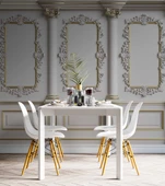 3 Boyutlu Beyaz Sütun Panel Altın Motif Duvar Kağıdı Baskı - 5