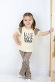 Kız Çocuk Bej Leopar Detaylı Yazlık Takım - Tişört ve İspanyol Paça Pantolon Kombin - 7
