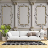 3 Boyutlu Beyaz Sütun Panel Altın Motif Duvar Kağıdı Baskı - 1