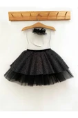 Kız Çocuk Siyah Tüllü Tütü Etek Simli Kumaş Taçlı Takım Doğum Günü Parti Bayramlık Özel Gün Kıyafeti thumbnail 5