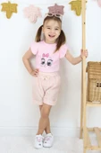 Kız Çocuk Pembe Fiyonklu Şortlu Takım - Yazlık Pamuklu Sevimli Baskılı 2'li Takım - 11